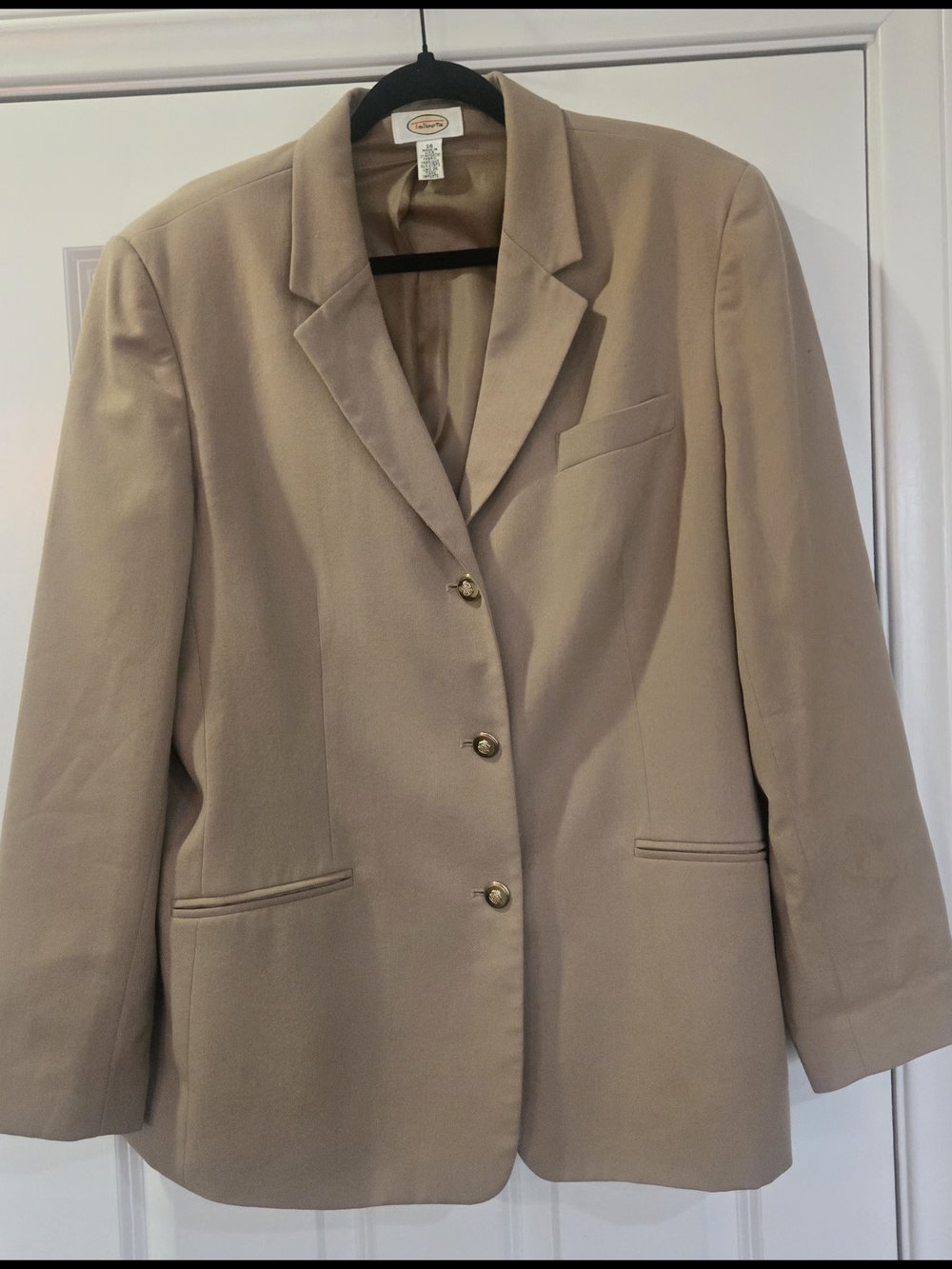 Talbots Tan Women's Wool Tailored Blazer with Gold Buttons, Size 16